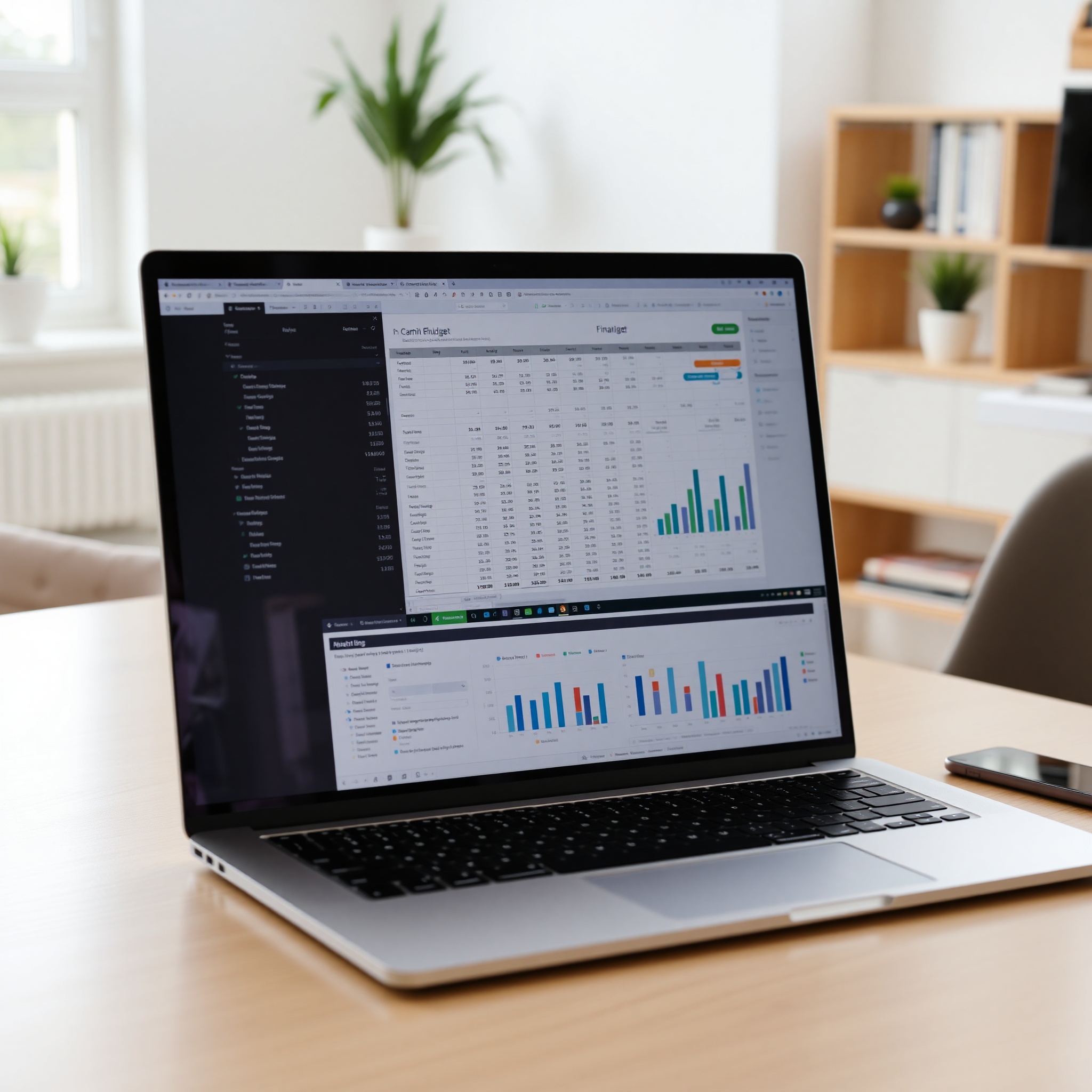 Computer dashboard displaying financial analytics and budget tracking