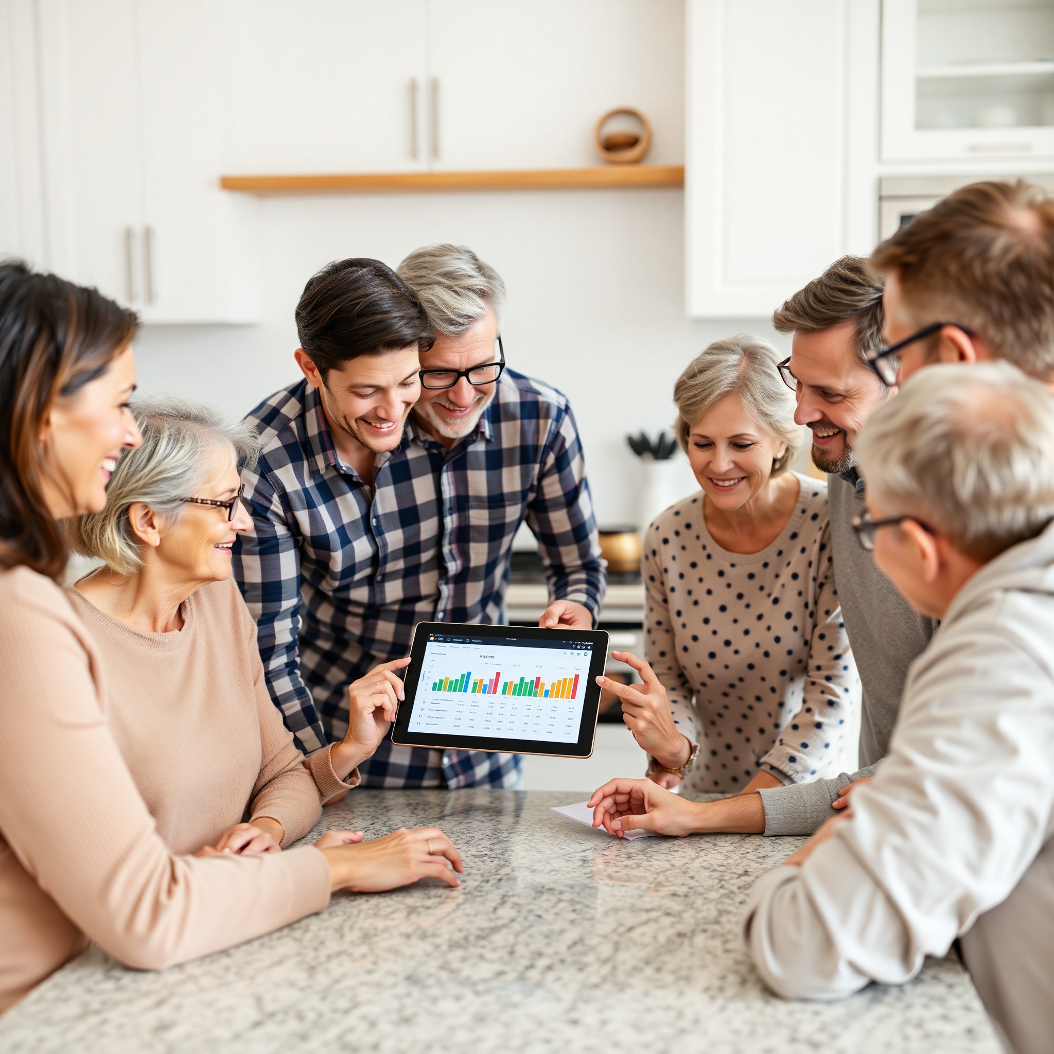 Family planning household expenses using digital budgeting app on tablet computer