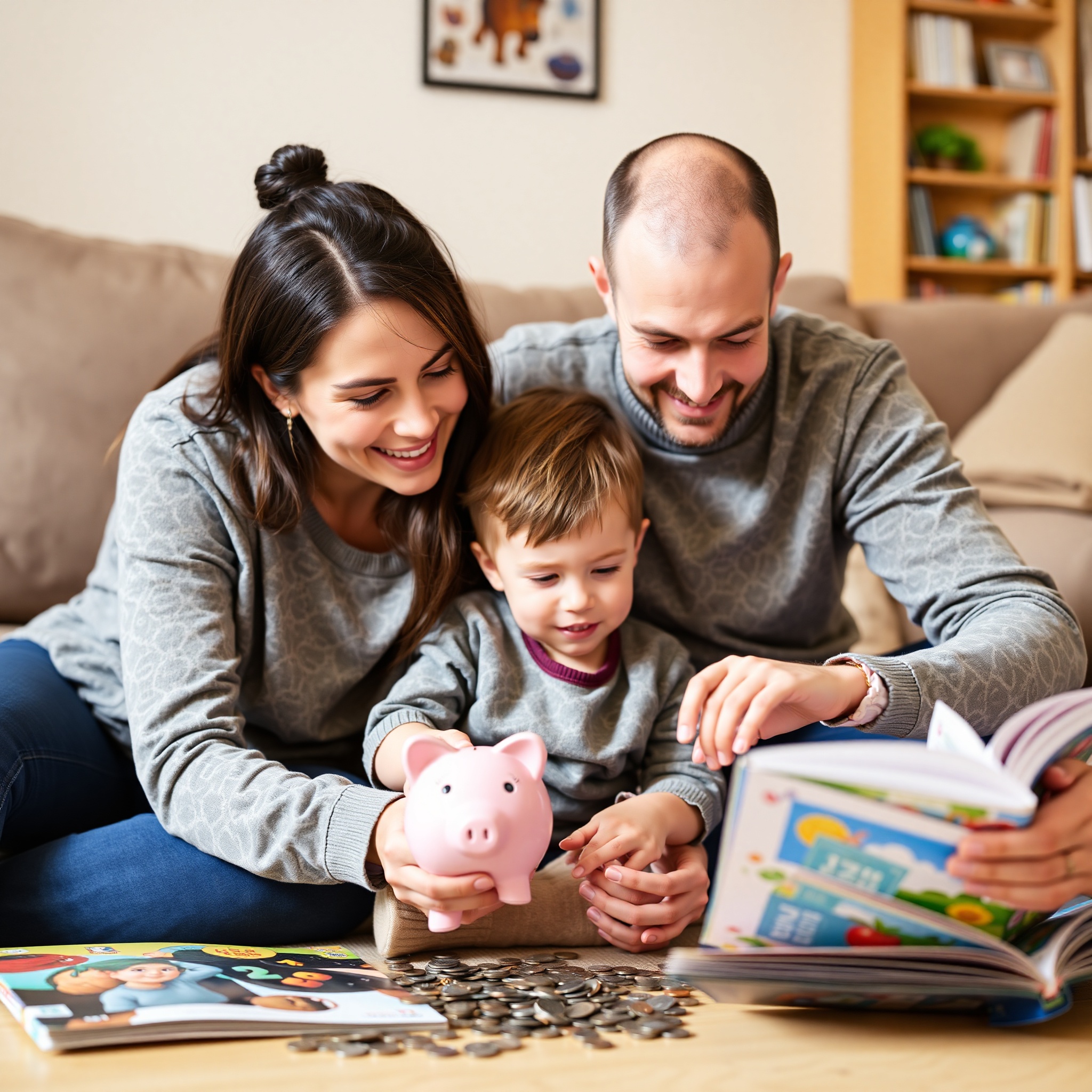 Parent teaching child about money management and financial literacy